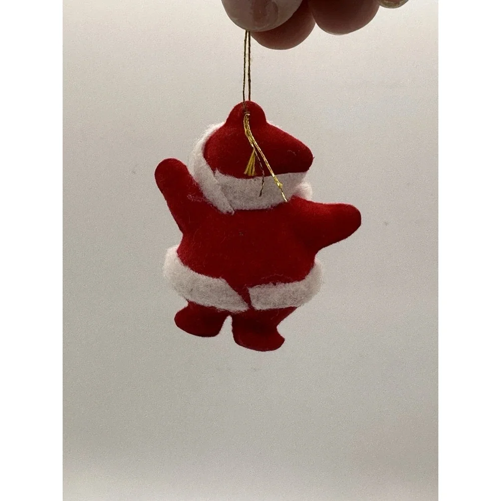 Vintage Flocked Santa Claus Christmas Ornament Plush Red White 2